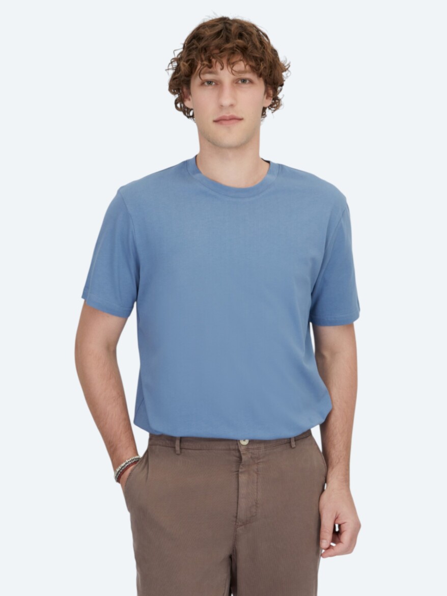 Indigo Crew Neck 100% Cotton T-Shirt - 1