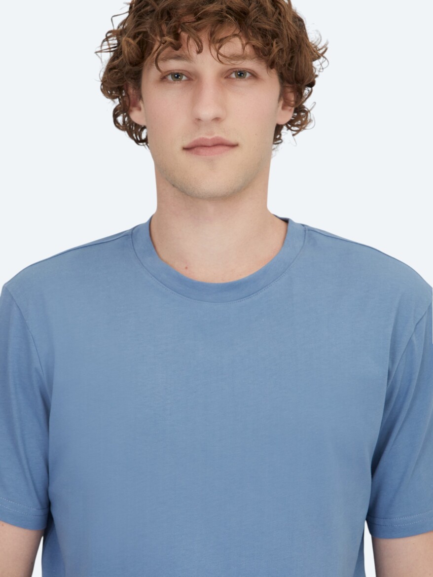 Indigo Crew Neck 100% Cotton T-Shirt - 3