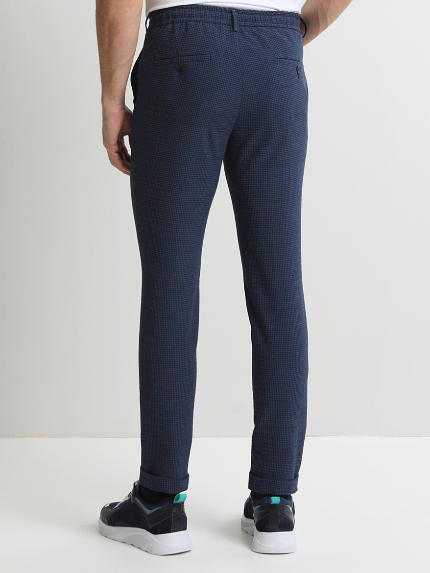 İndigo Desenli Dokuma Fitted Fit Smart Casual Pantolon - 4