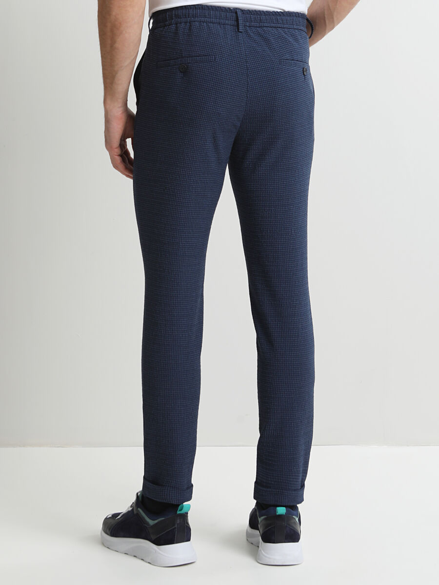 İndigo Desenli Dokuma Fitted Fit Smart Casual Pantolon - 4