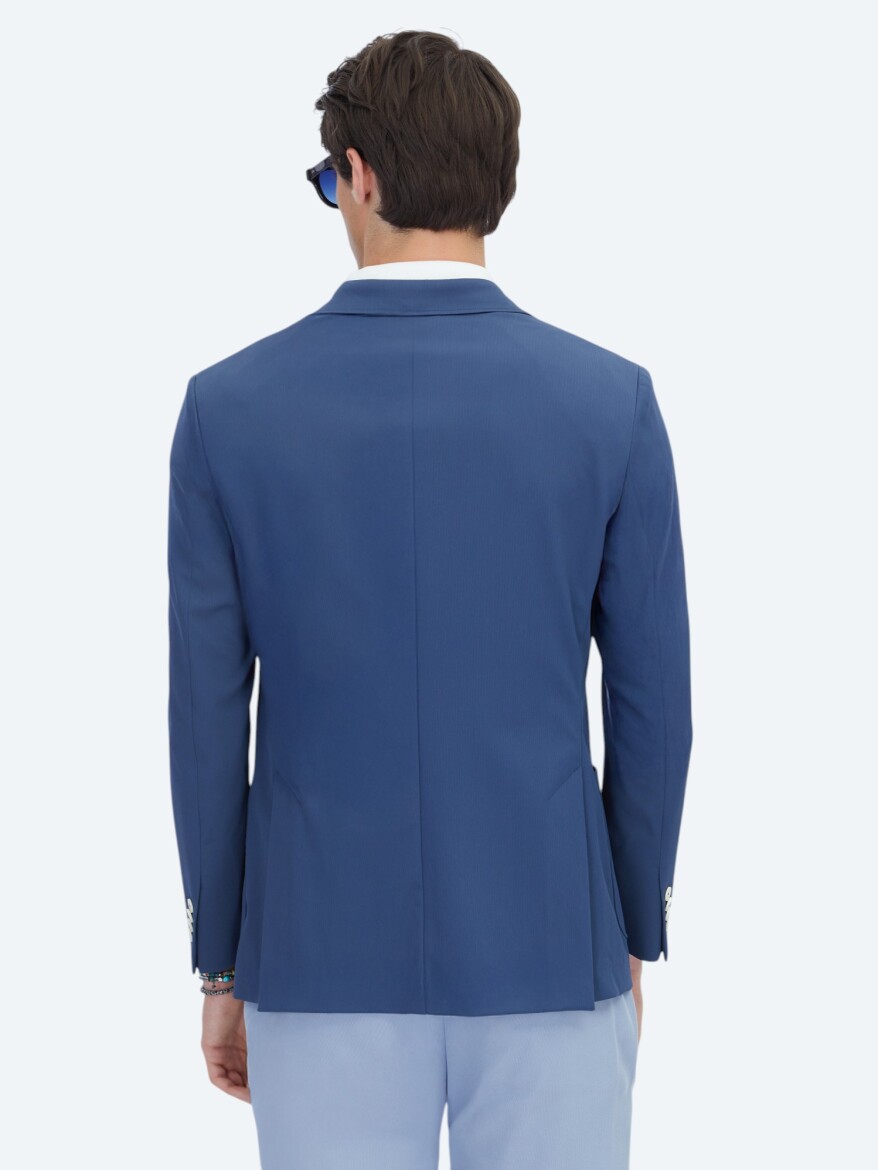 İndigo Desenli Modern Fit Ceket - 5