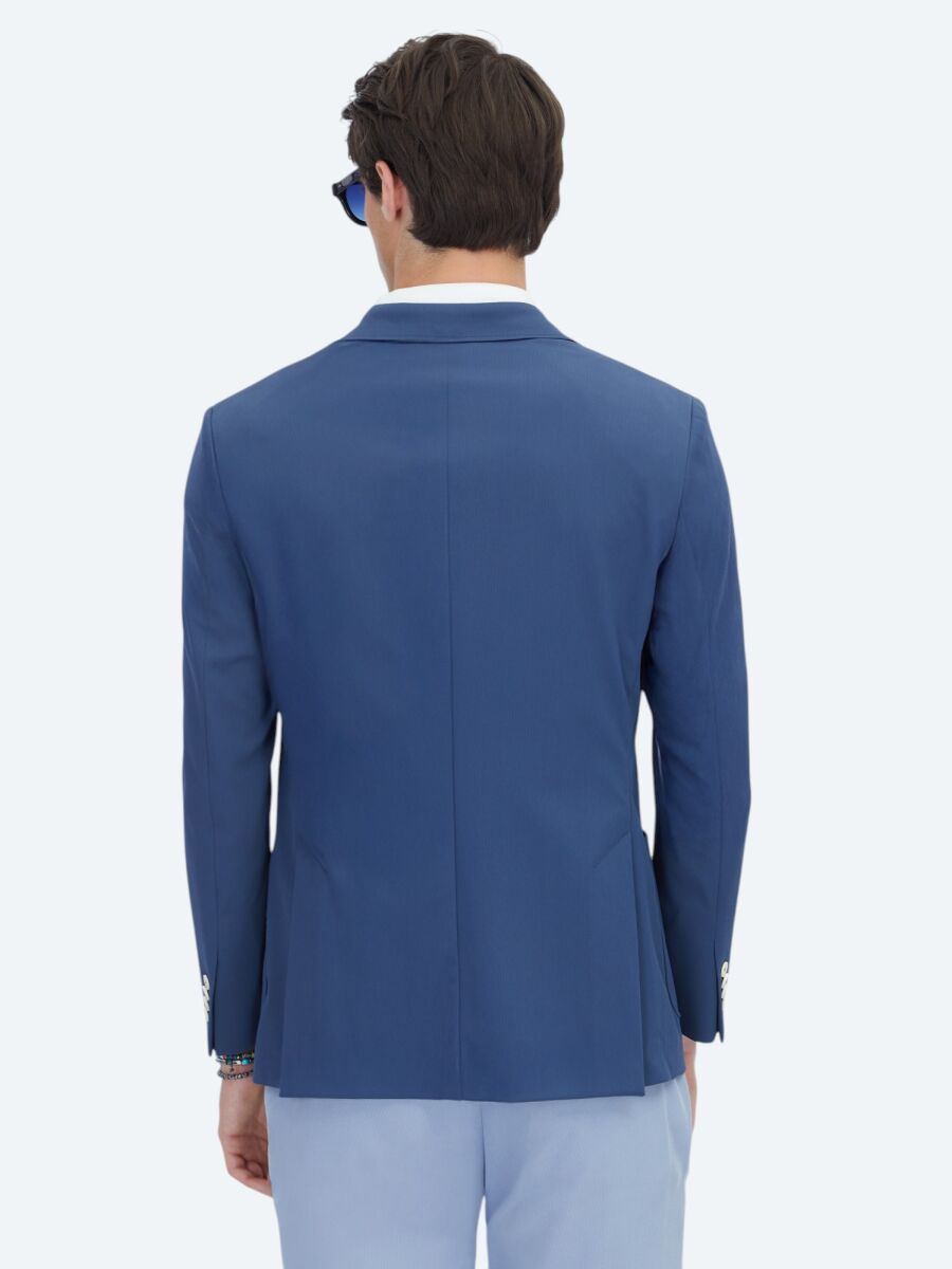 İndigo Desenli Modern Fit Ceket - 5