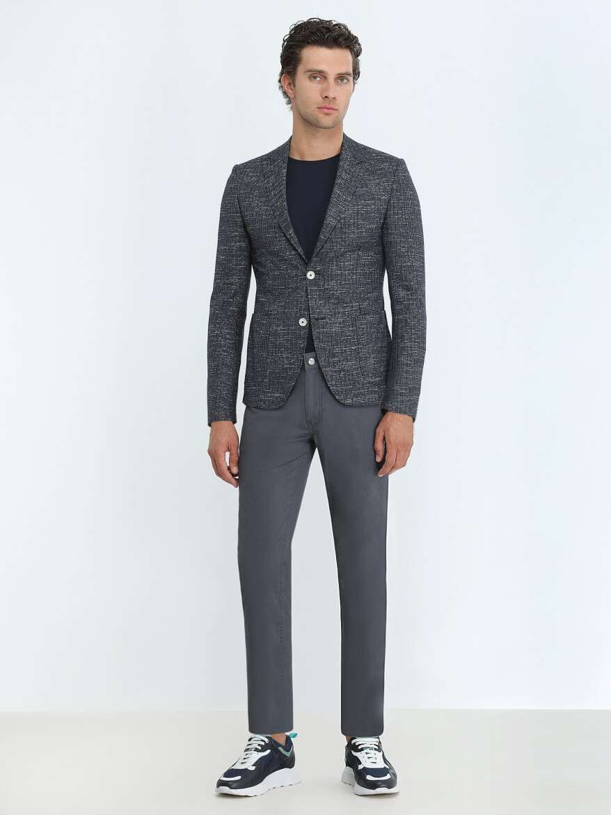İndigo Desenli Modern Fit Pamuk Karışımlı Ceket - 2