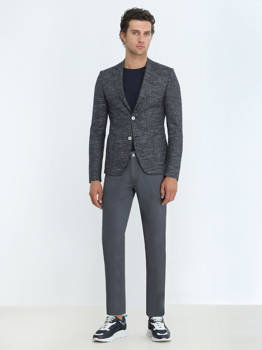 İndigo Desenli Modern Fit Pamuk Karışımlı Ceket - 2