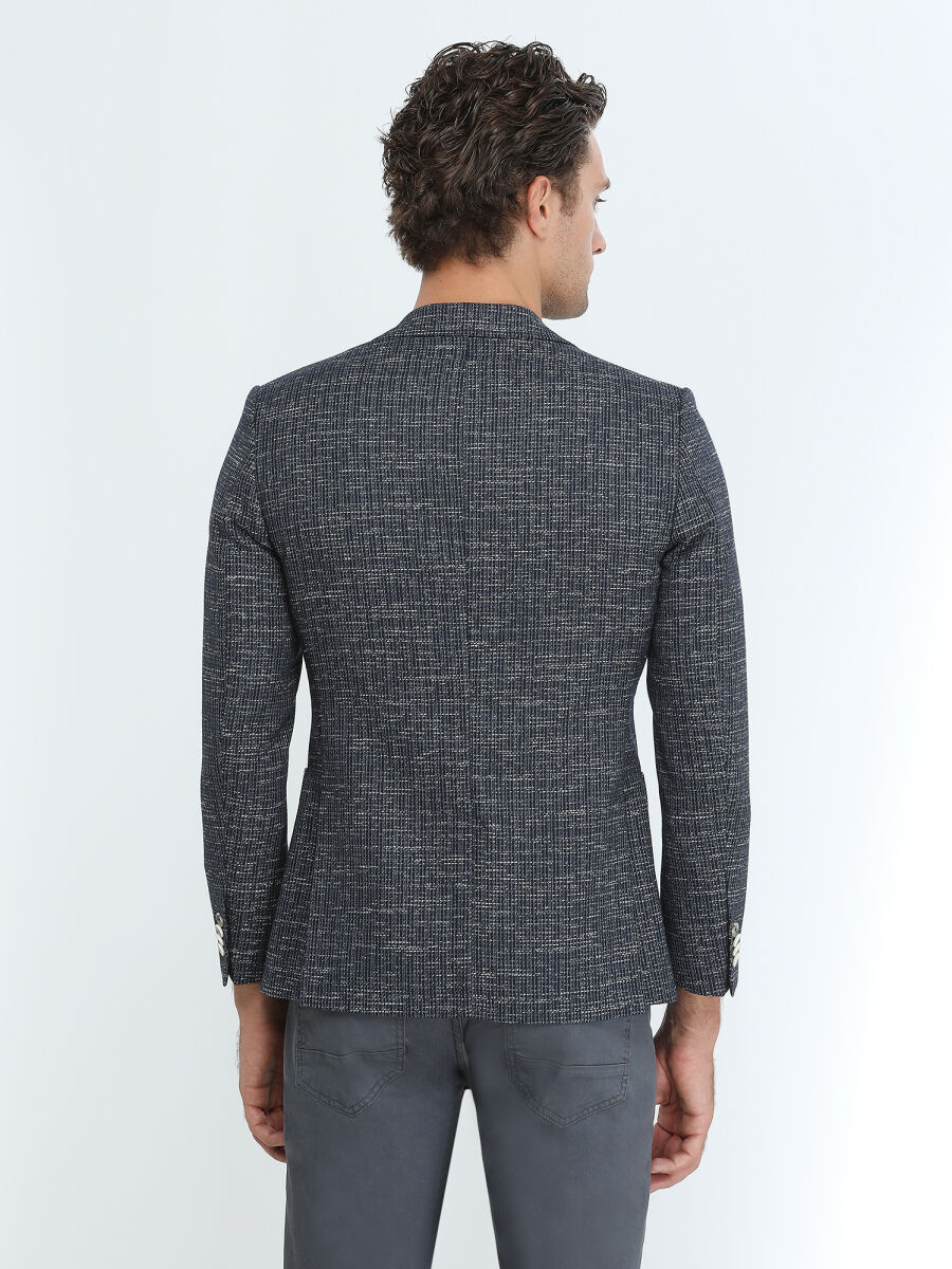 İndigo Desenli Modern Fit Pamuk Karışımlı Ceket - 5