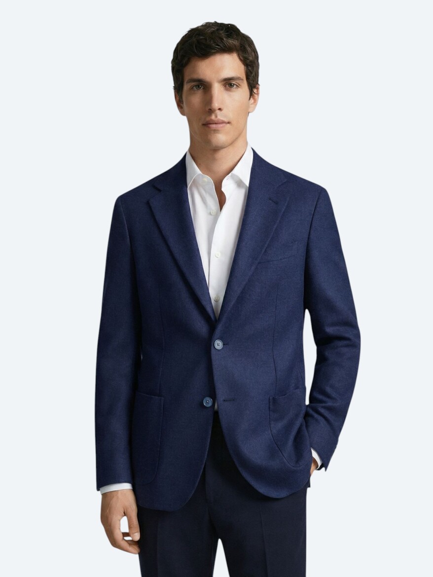 İndigo Desenli Modern Fit Yün Karışımlı Ceket - KİP