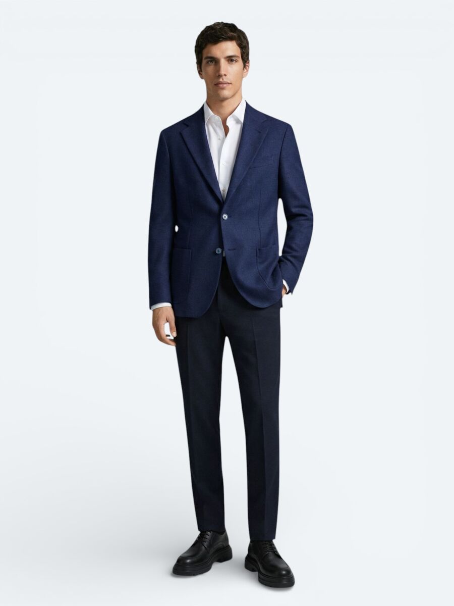 İndigo Desenli Modern Fit Yün Karışımlı Ceket - 3