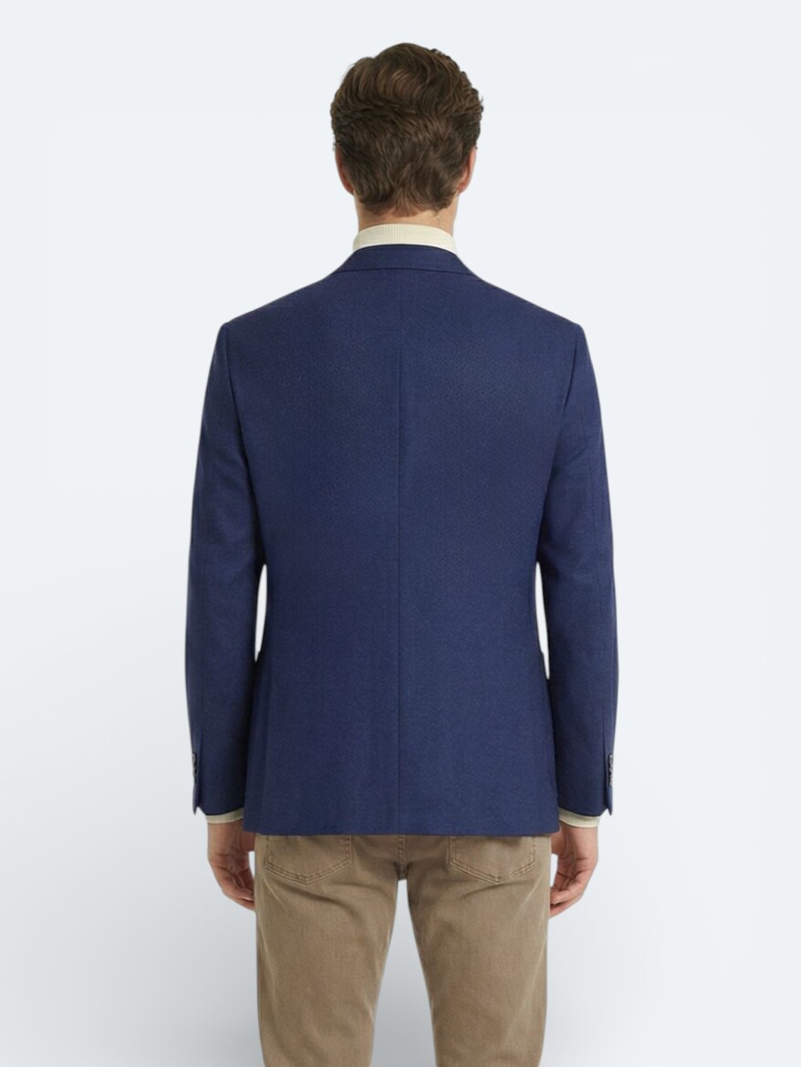 İndigo Desenli Modern Fit Yün Karışımlı Ceket - 4