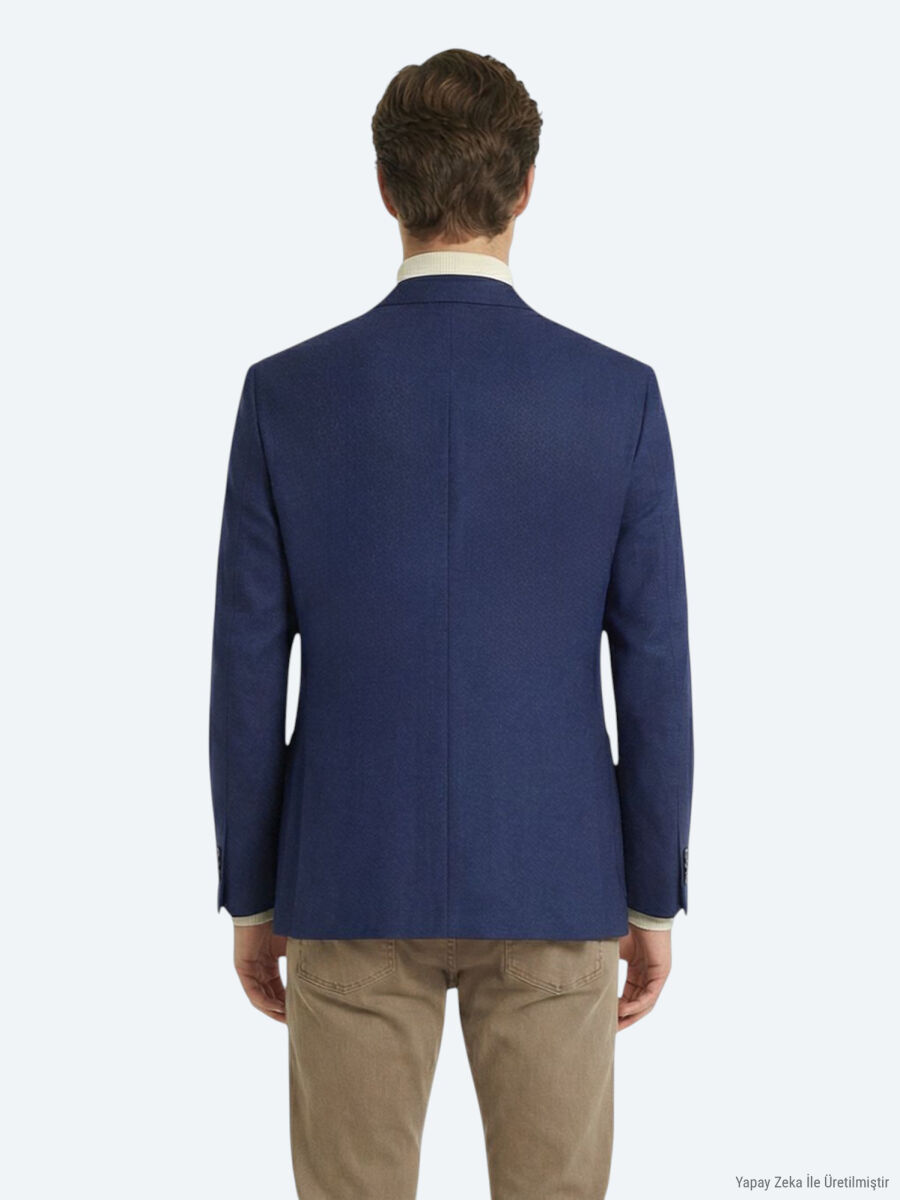 İndigo Desenli Modern Fit Yün Karışımlı Ceket - 4