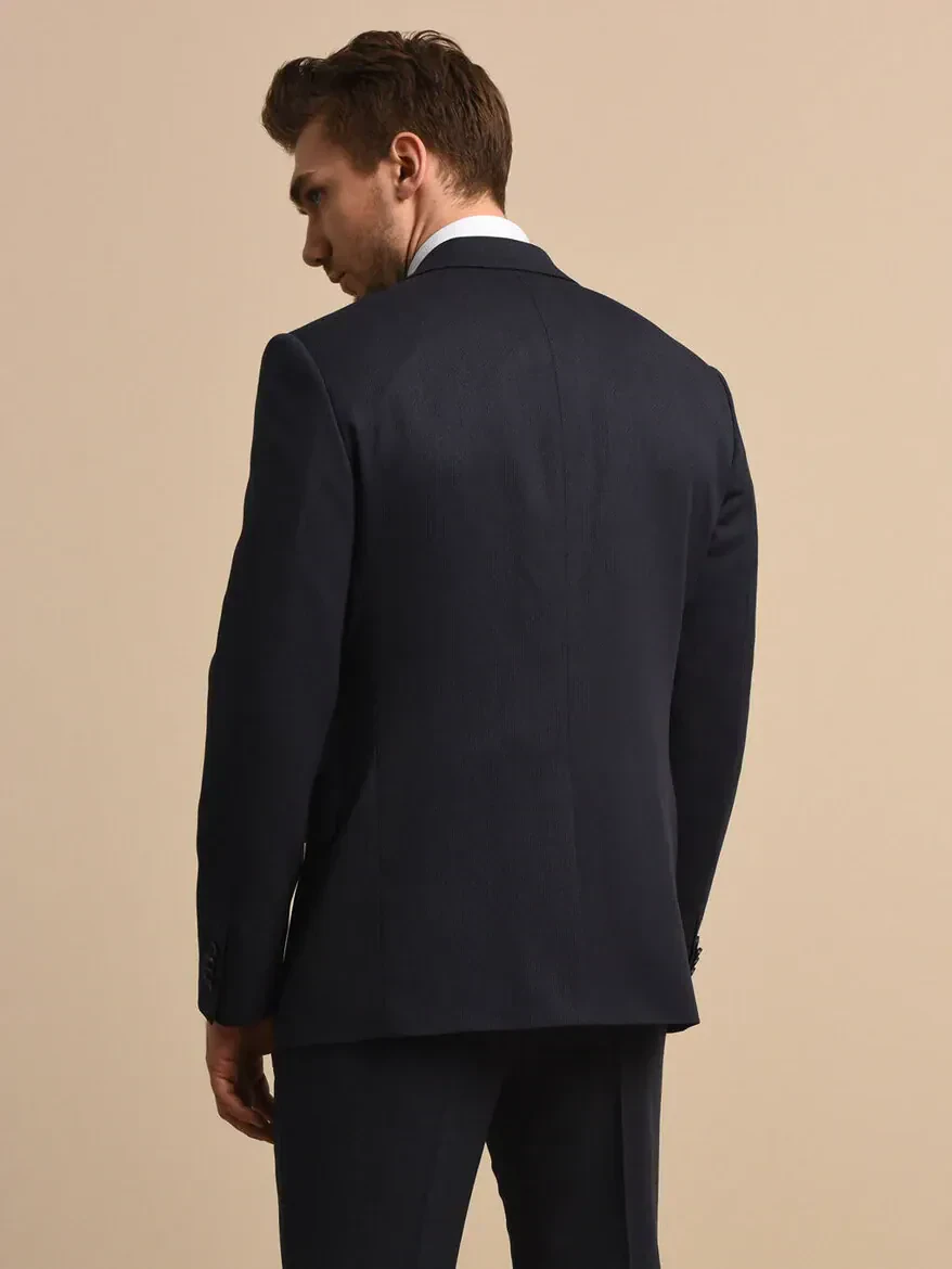 İndigo Desenli Modern Fit Yün Karışımlı Takım Elbise - 4