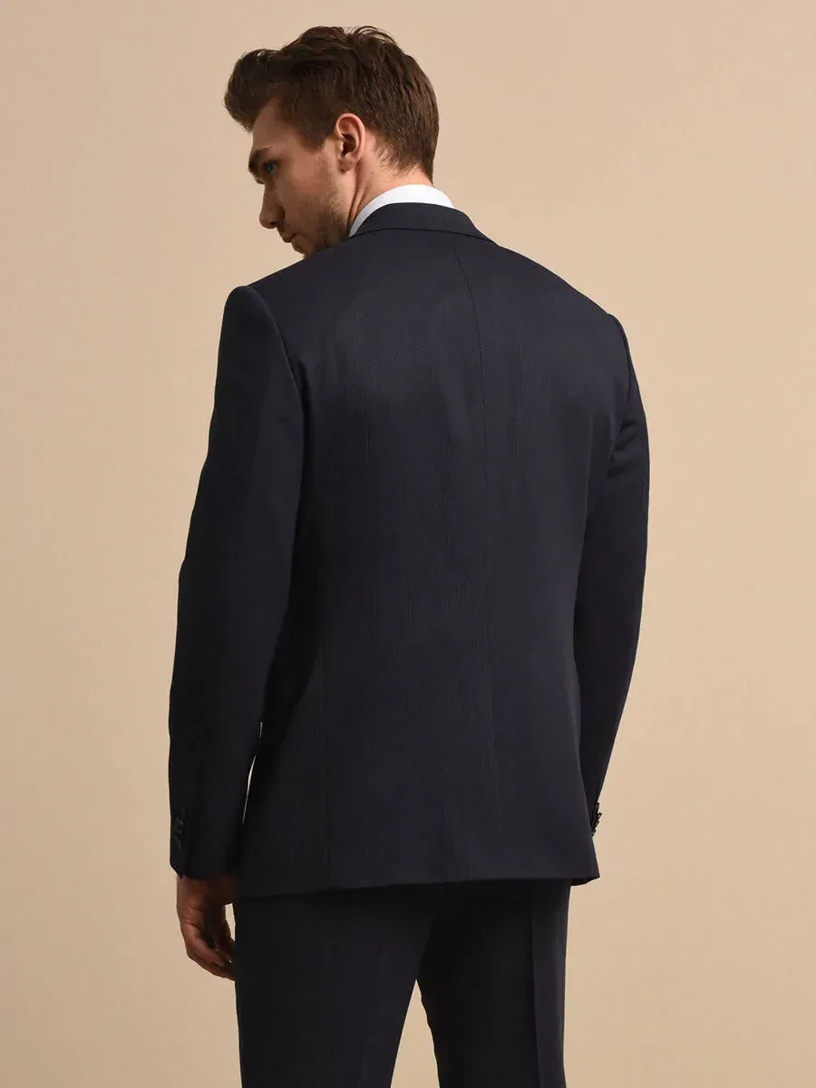İndigo Desenli Modern Fit Yün Karışımlı Takım Elbise - 4