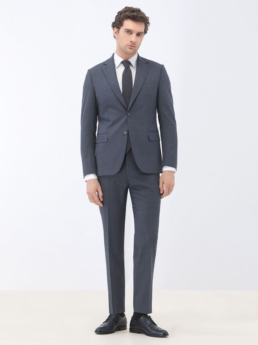 İndigo Desenli Modern Fit Yün Karışımlı Takım Elbise - 2