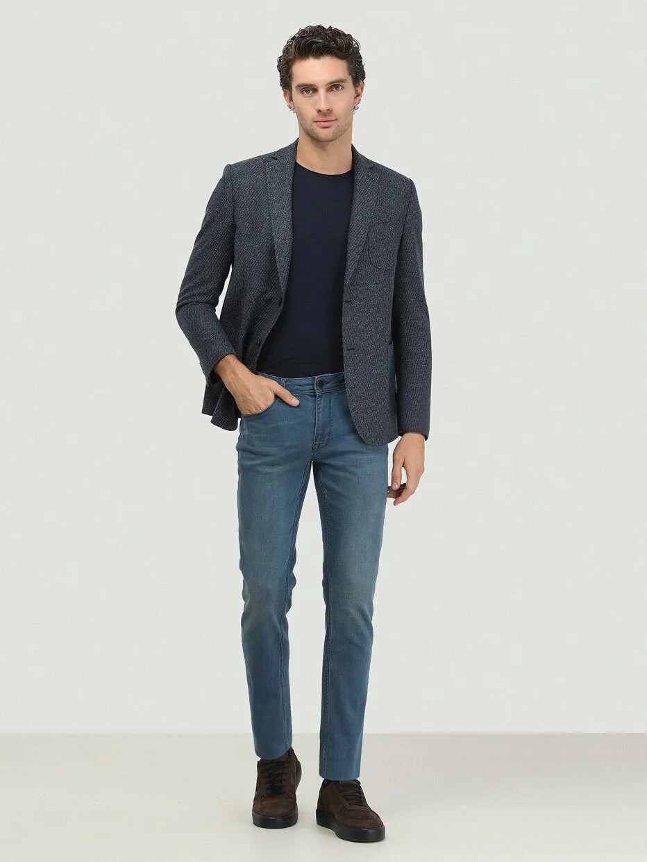 İndigo Desenli Regular Fit Pamuk Karışımlı Ceket - 2