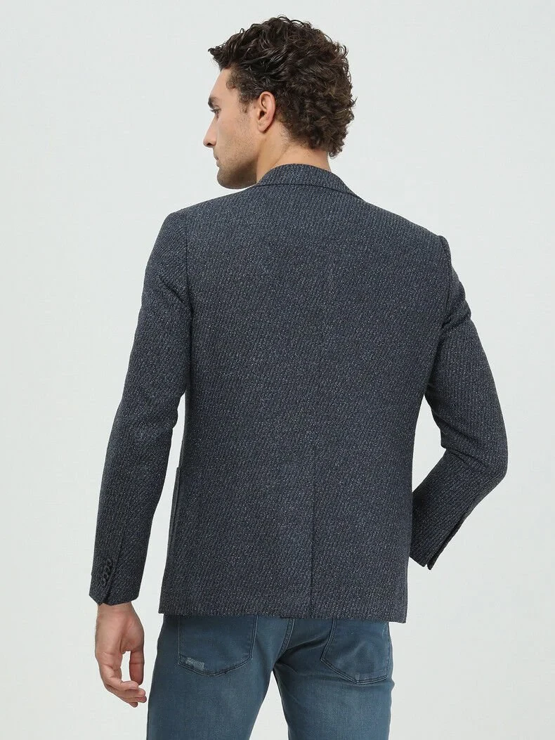 İndigo Desenli Regular Fit Pamuk Karışımlı Ceket - 5
