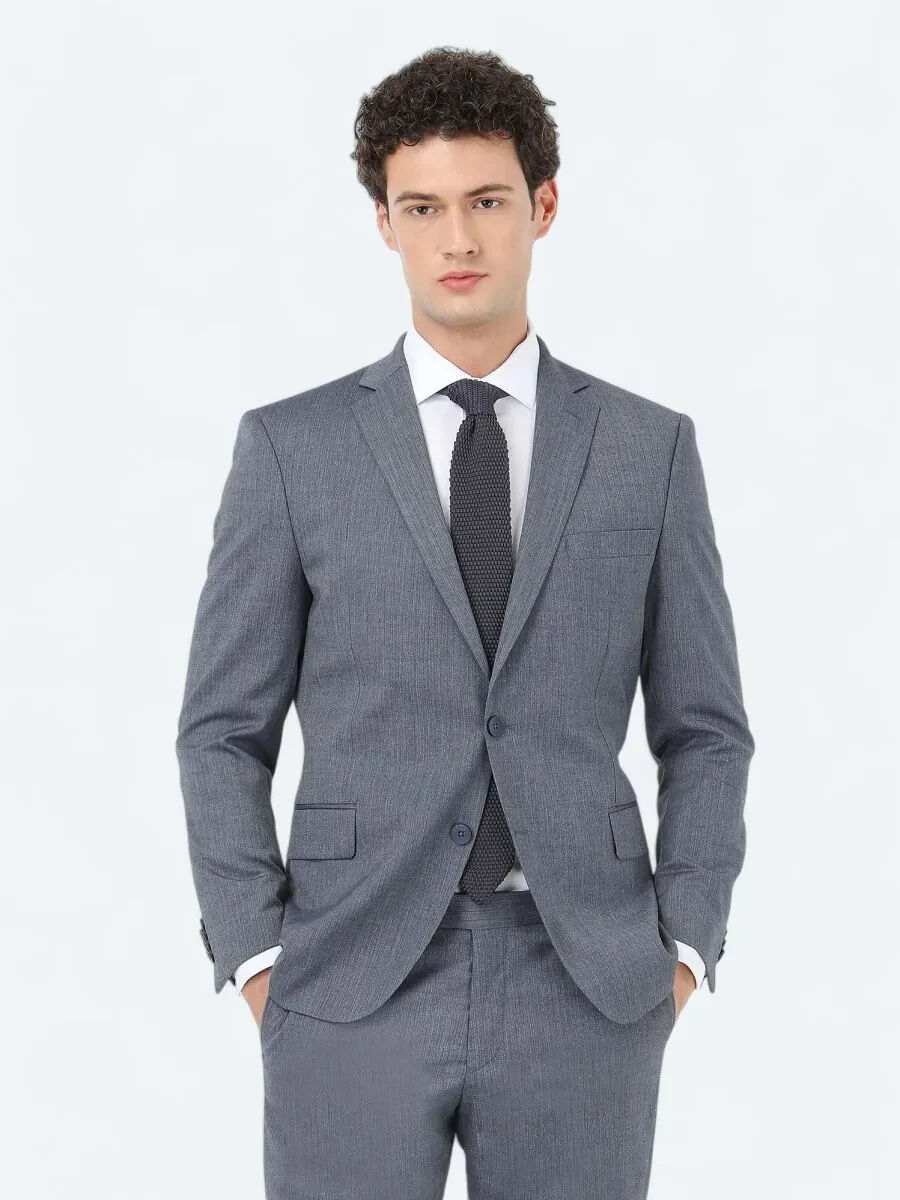 İndigo Desenli Regular Fit Takım Elbise - 4