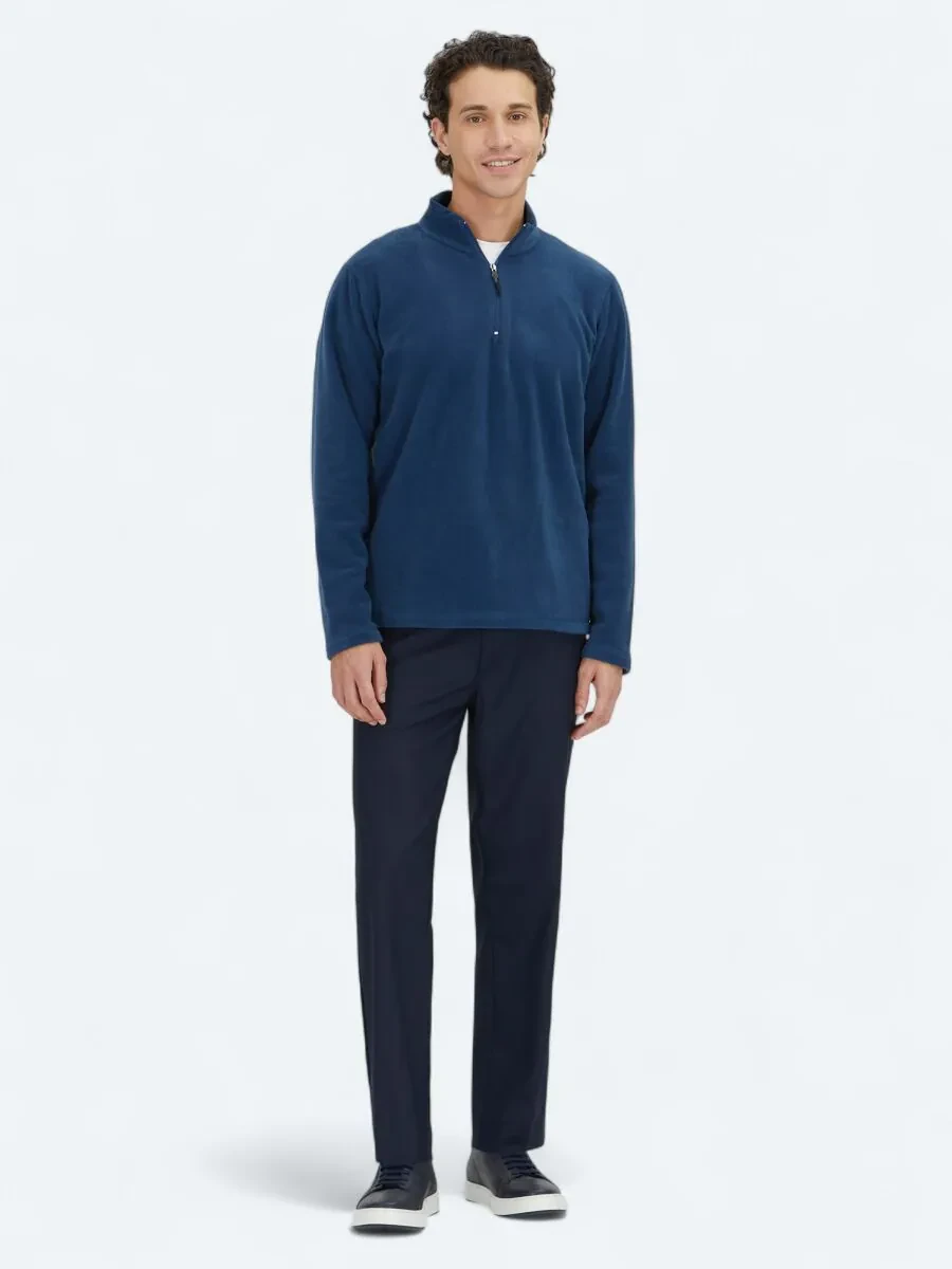 İndigo Dik Yaka Düz Polar Sweatshırt - 2