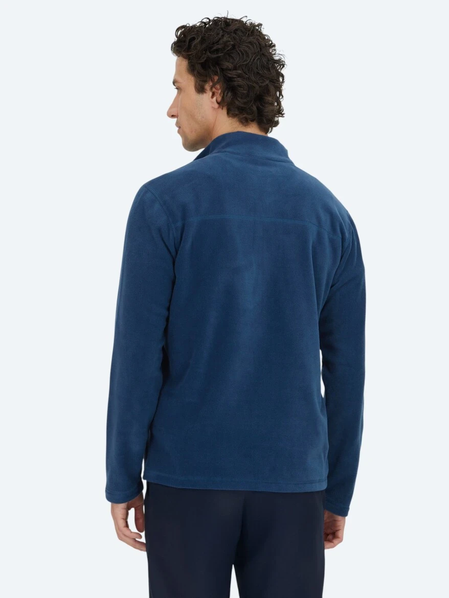 İndigo Dik Yaka Düz Polar Sweatshırt - 5