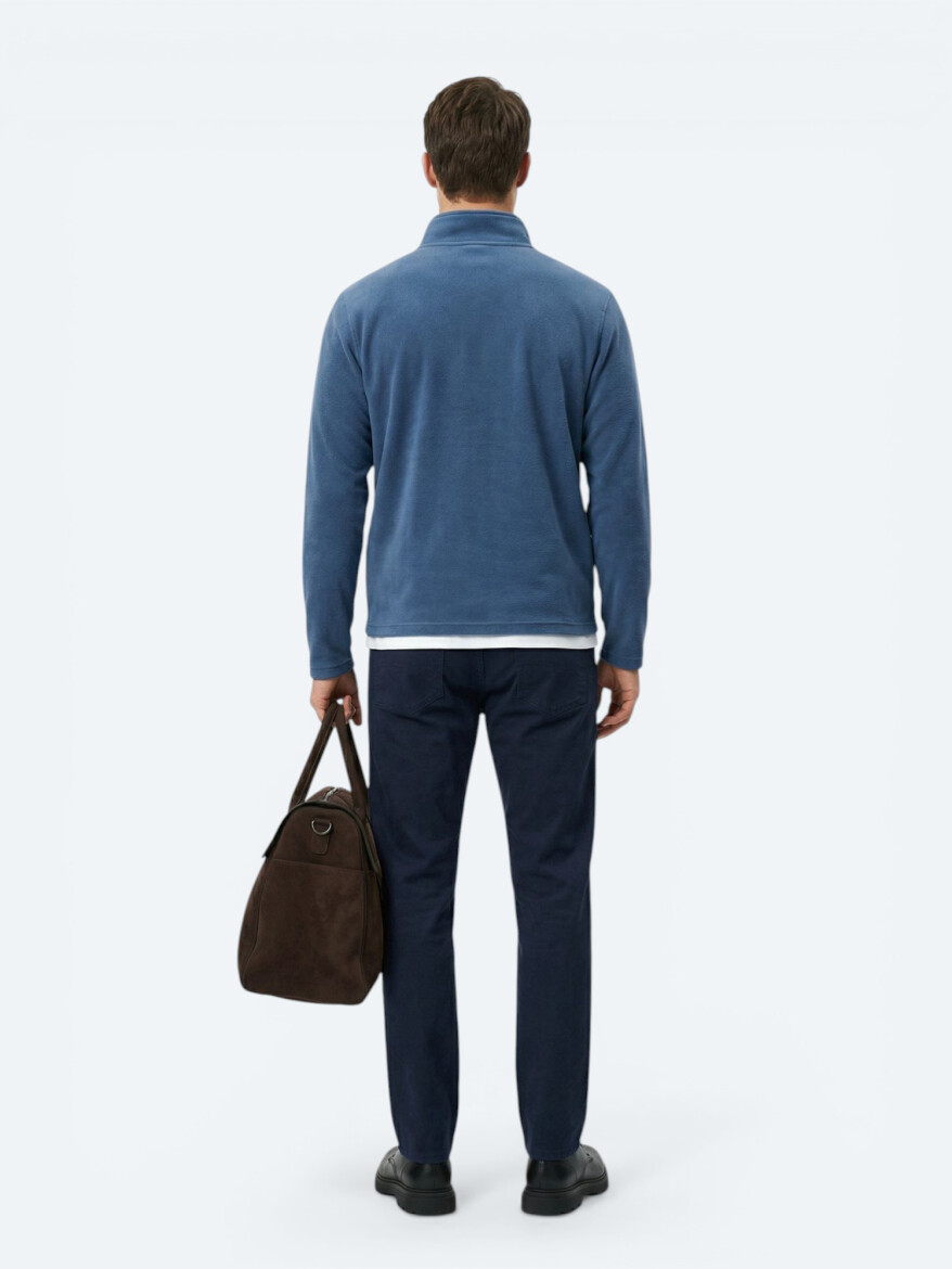 İndigo Dik Yaka Düz Polar Sweatshırt - 5