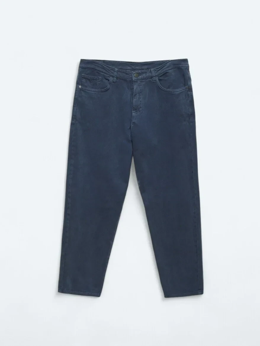 İndigo Dokuma Carrot Fit Casual Pamuk Karışımlı Pantolon - 5