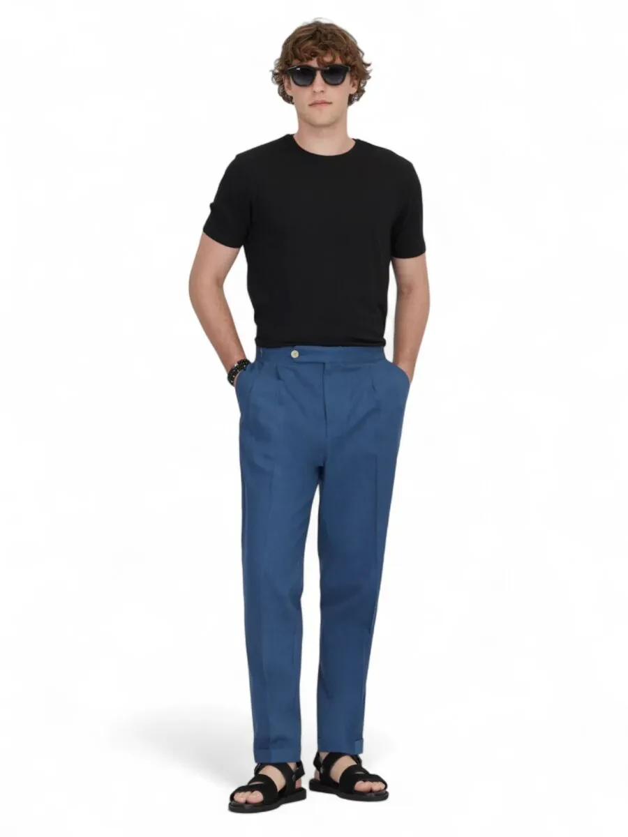 İndigo Dokuma Carrot Fit Casual Pamuk Karışımlı Pantolon - 1