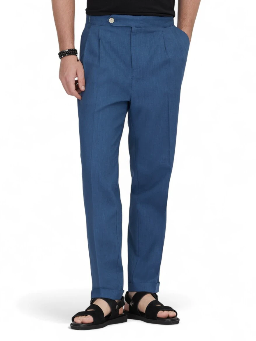 İndigo Dokuma Carrot Fit Casual Pamuk Karışımlı Pantolon - 2