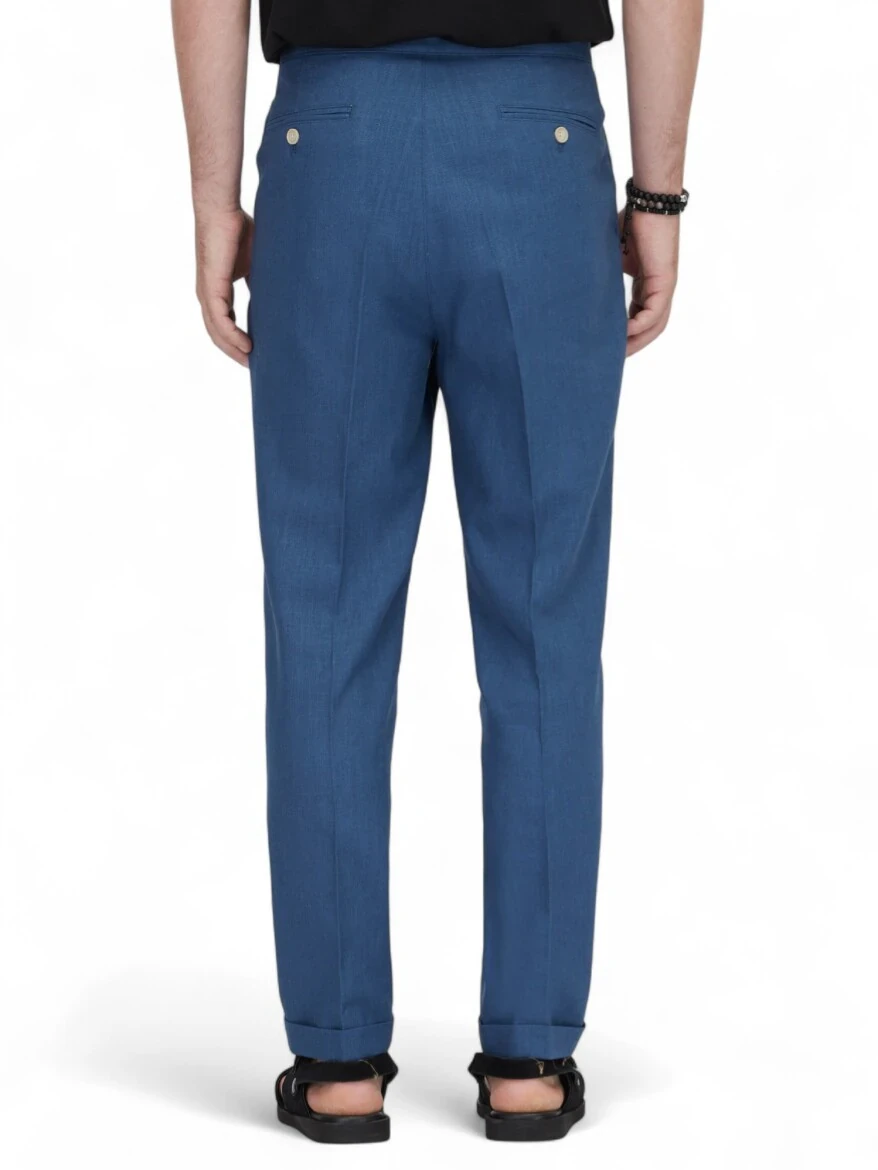 İndigo Dokuma Carrot Fit Casual Pamuk Karışımlı Pantolon 