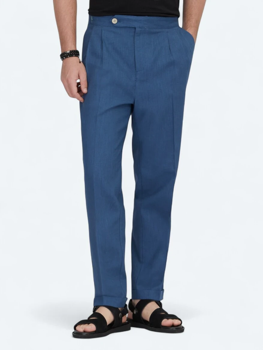 İndigo Dokuma Carrot Fit Casual Pamuk Karışımlı Pantolon - KİP