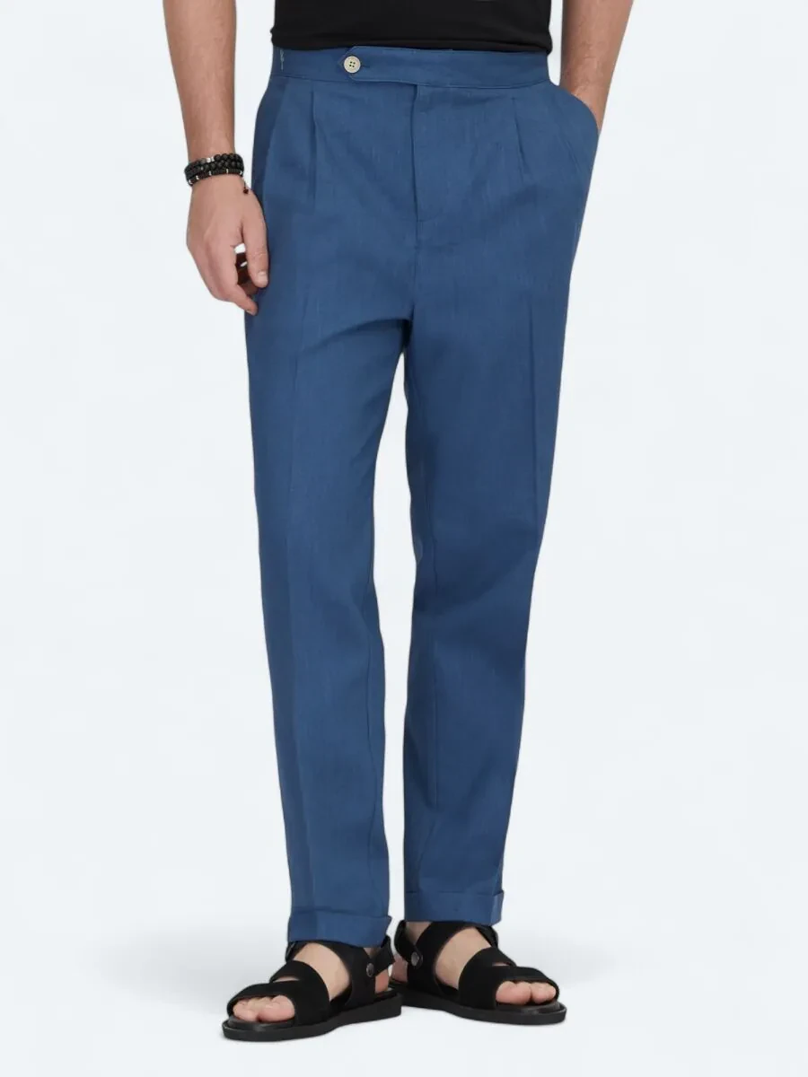 İndigo Dokuma Carrot Fit Casual Pamuk Karışımlı Pantolon - 2