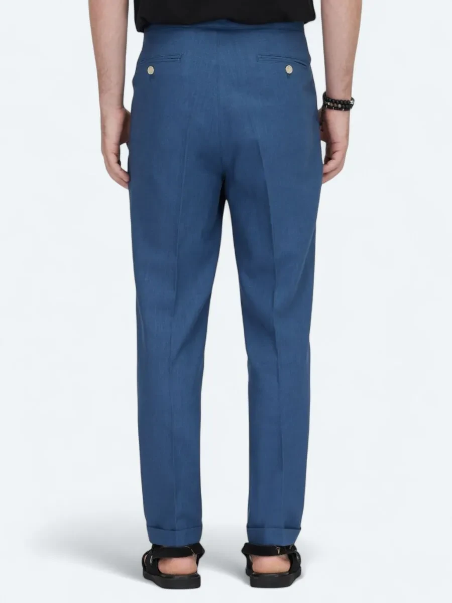 İndigo Dokuma Carrot Fit Casual Pamuk Karışımlı Pantolon - 4