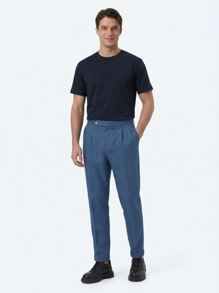 İndigo Dokuma Carrot Fit Casual Pamuk Karışımlı Pantolon - 2