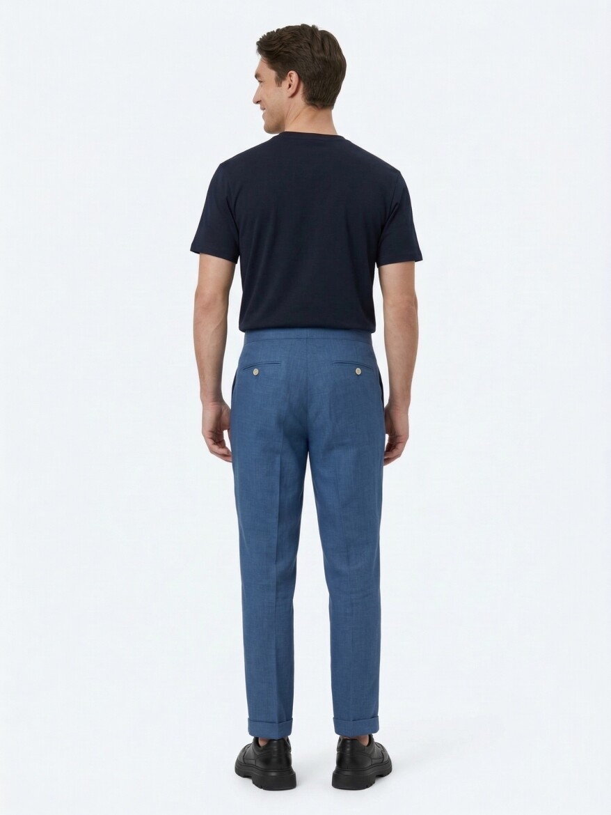 İndigo Dokuma Carrot Fit Casual Pamuk Karışımlı Pantolon - 6