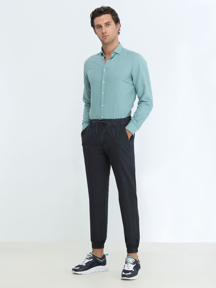 İndigo Dokuma Jogging Fit Casual Pantolon - 1