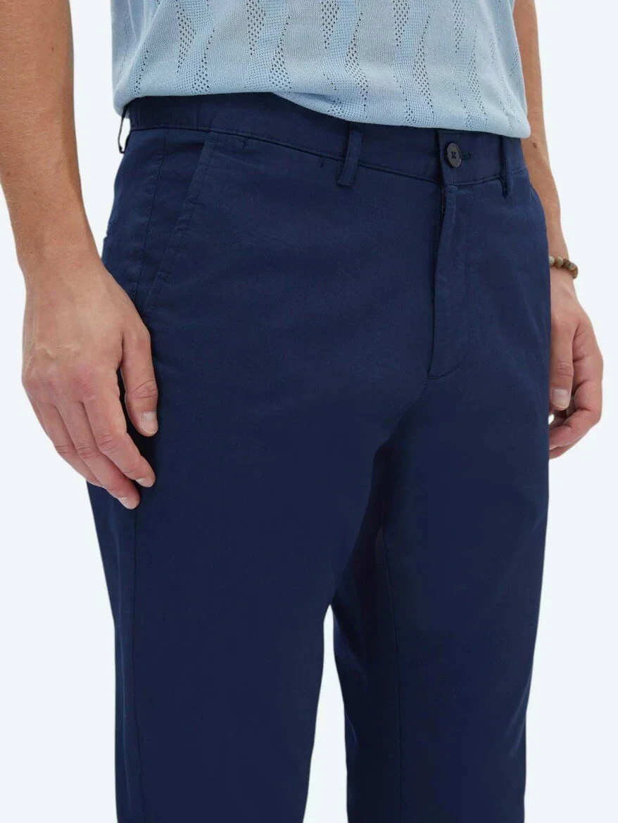 İndigo Dokuma Regular Fit Casual Pamuk Karışımlı Pantolon - 3