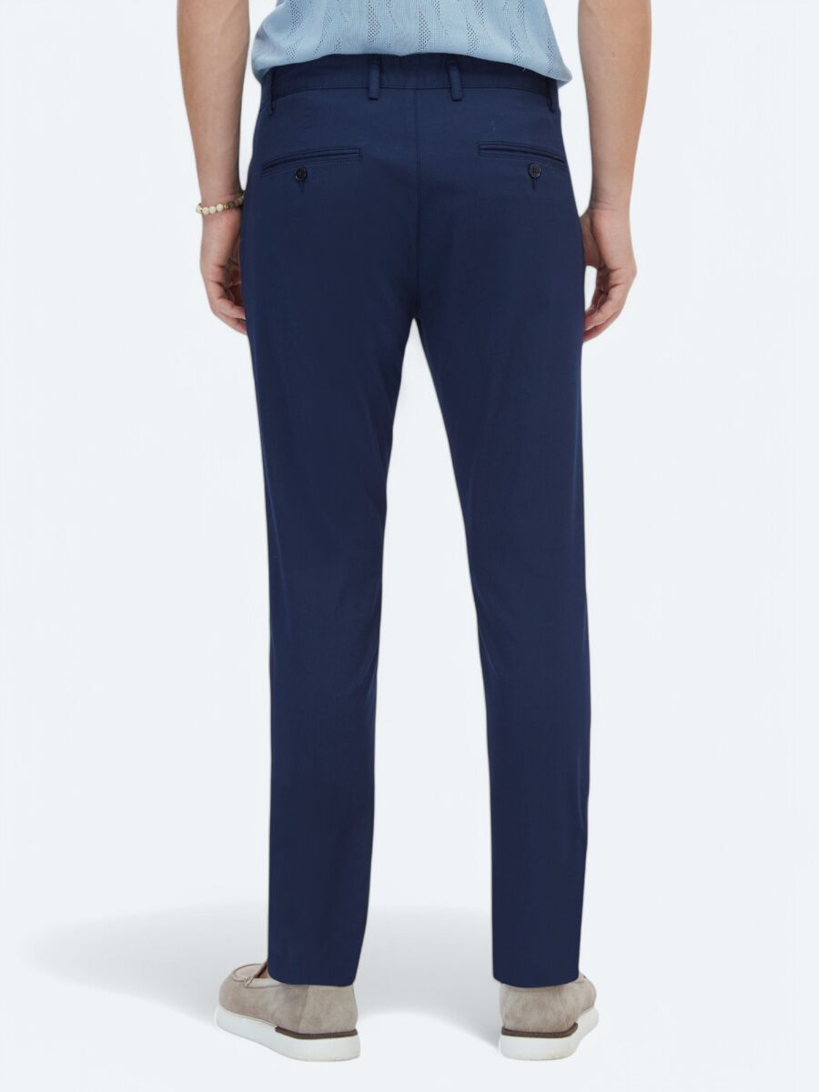 İndigo Dokuma Regular Fit Casual Pamuk Karışımlı Pantolon - 4