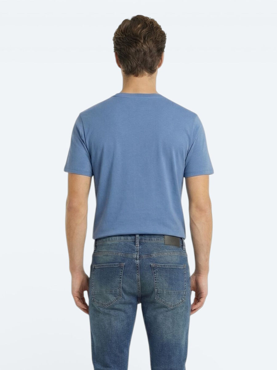 İndigo Düz %100 Pamuk T-Shirt - 2