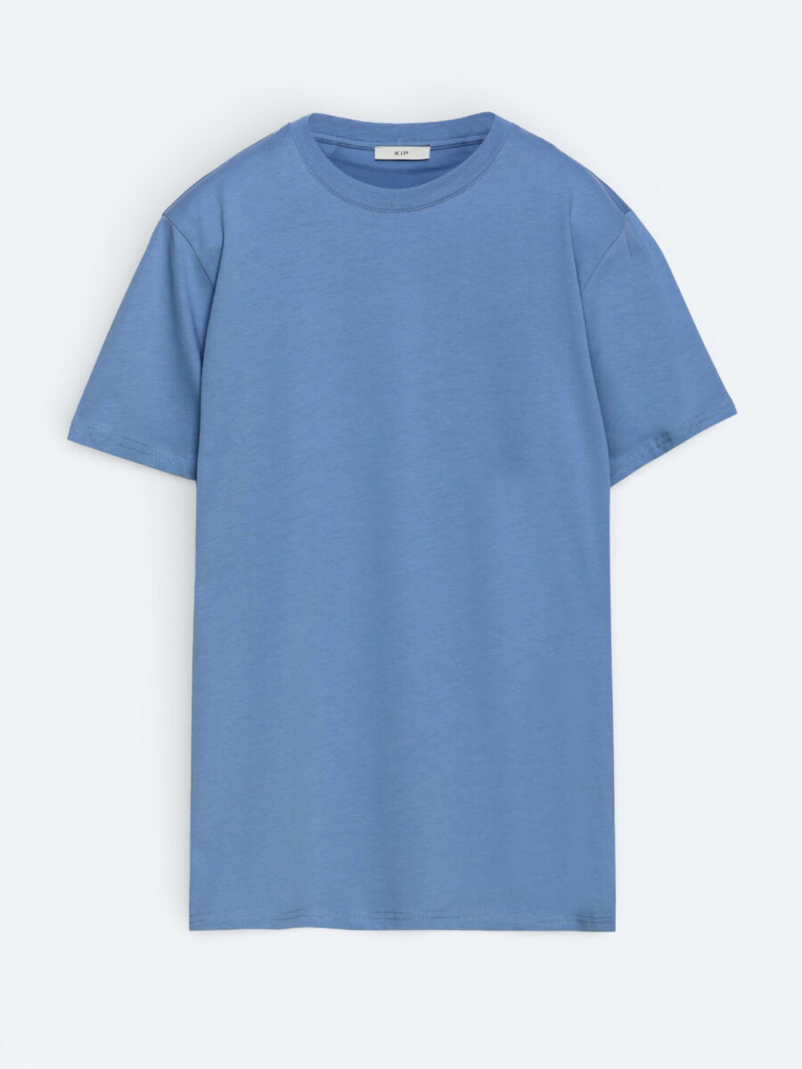 İndigo Düz %100 Pamuk T-Shirt - 3