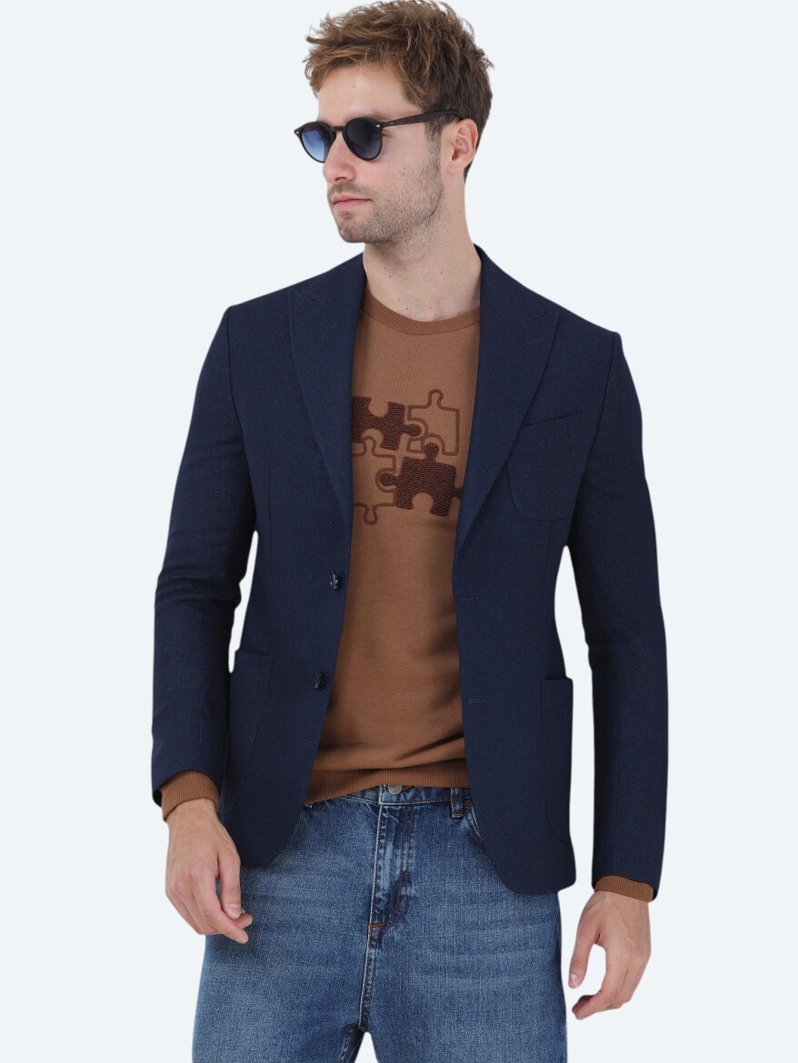 İndigo Düz Comfort Fit Ceket - KİP
