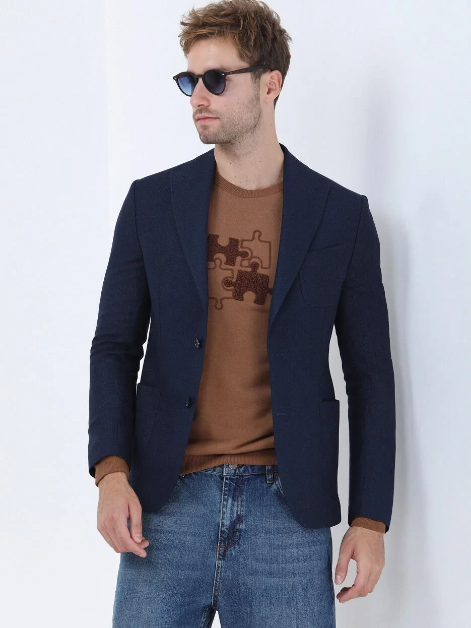İndigo Düz Comfort Fit Ceket - 1