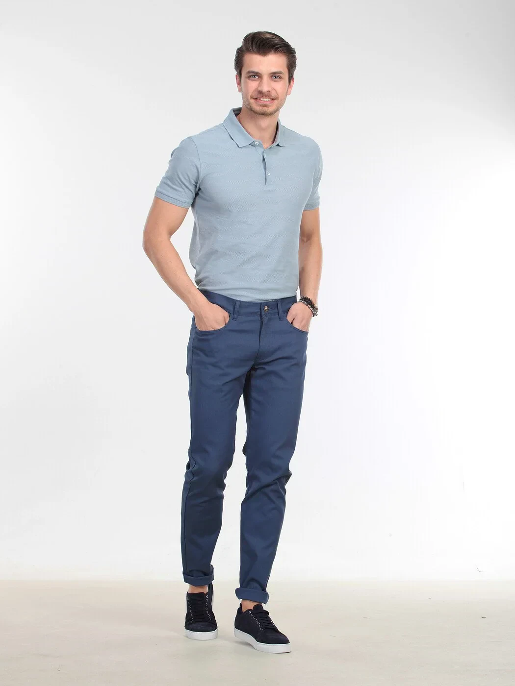 İndigo Düz Dokuma Slim Fit Casual Pamuk Karışımlı Pantolon 