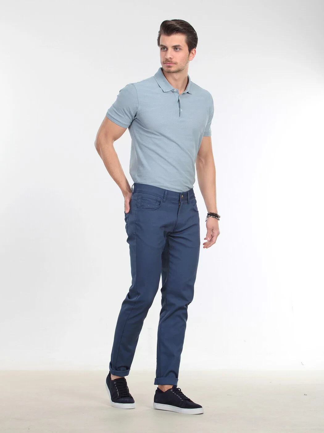 İndigo Düz Dokuma Slim Fit Casual Pamuk Karışımlı Pantolon - 4