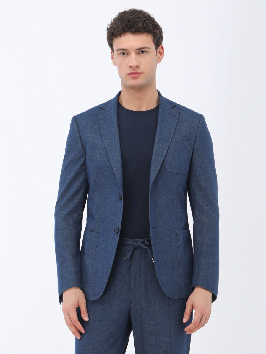 İndigo Düz Modern Fit Takım Elbise - 1