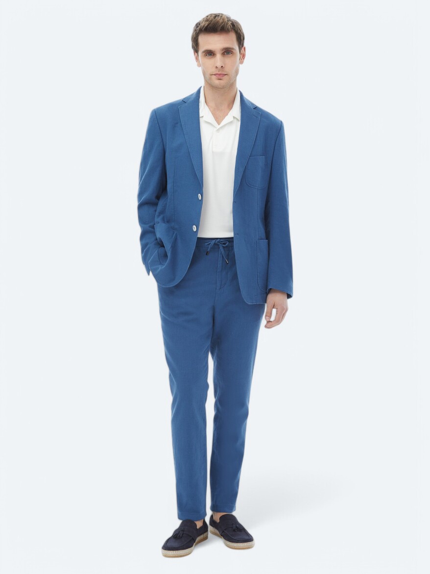 İndigo Düz Modern Fit Takım Elbise - 4