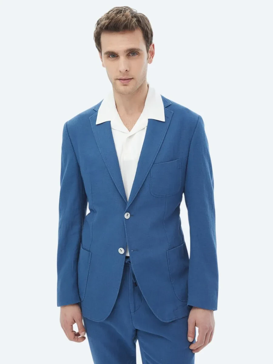 İndigo Düz Modern Fit Takım Elbise - 6