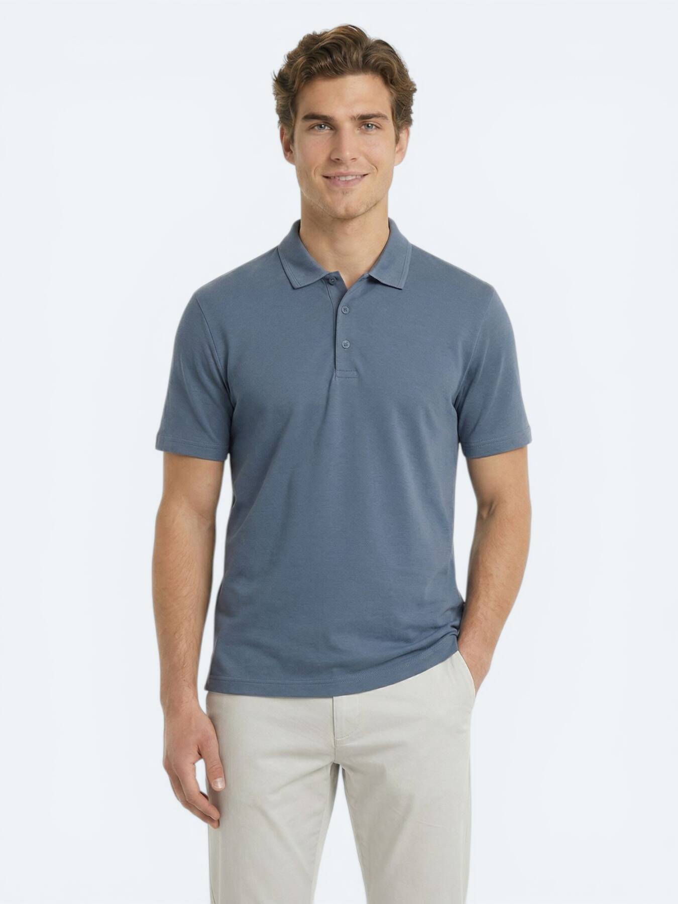 İndigo Düz Polo Yaka T-Shirt