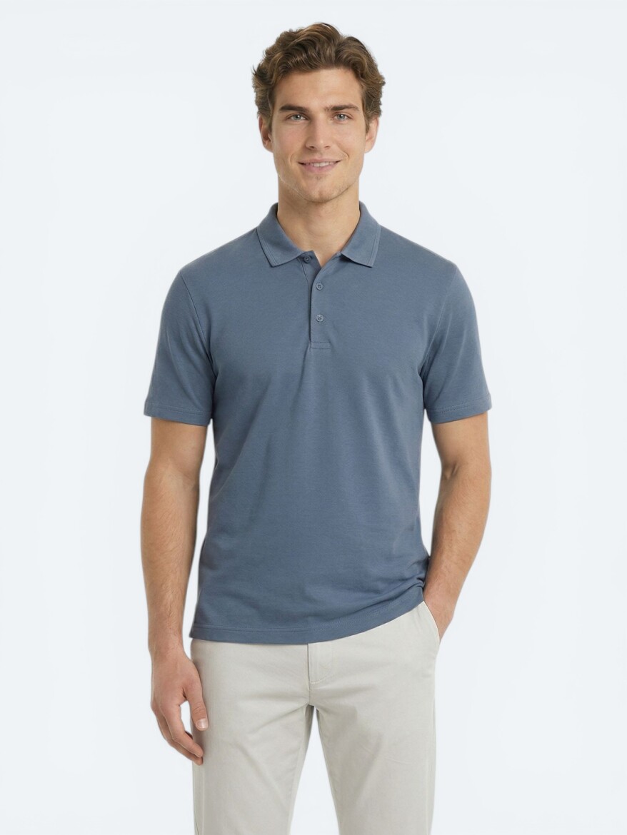 İndigo Düz Polo Yaka T-Shirt 