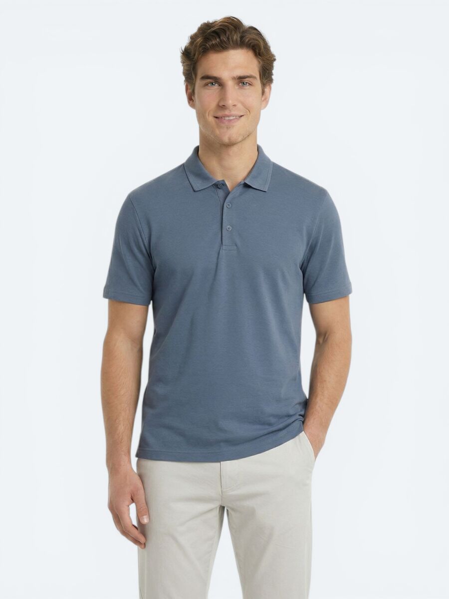 İndigo Düz Polo Yaka T-Shirt - 1