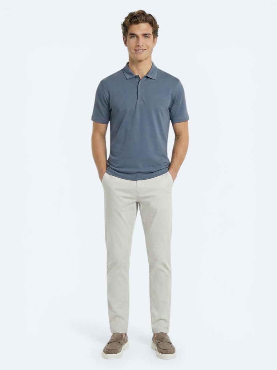 İndigo Düz Polo Yaka T-Shirt - 3