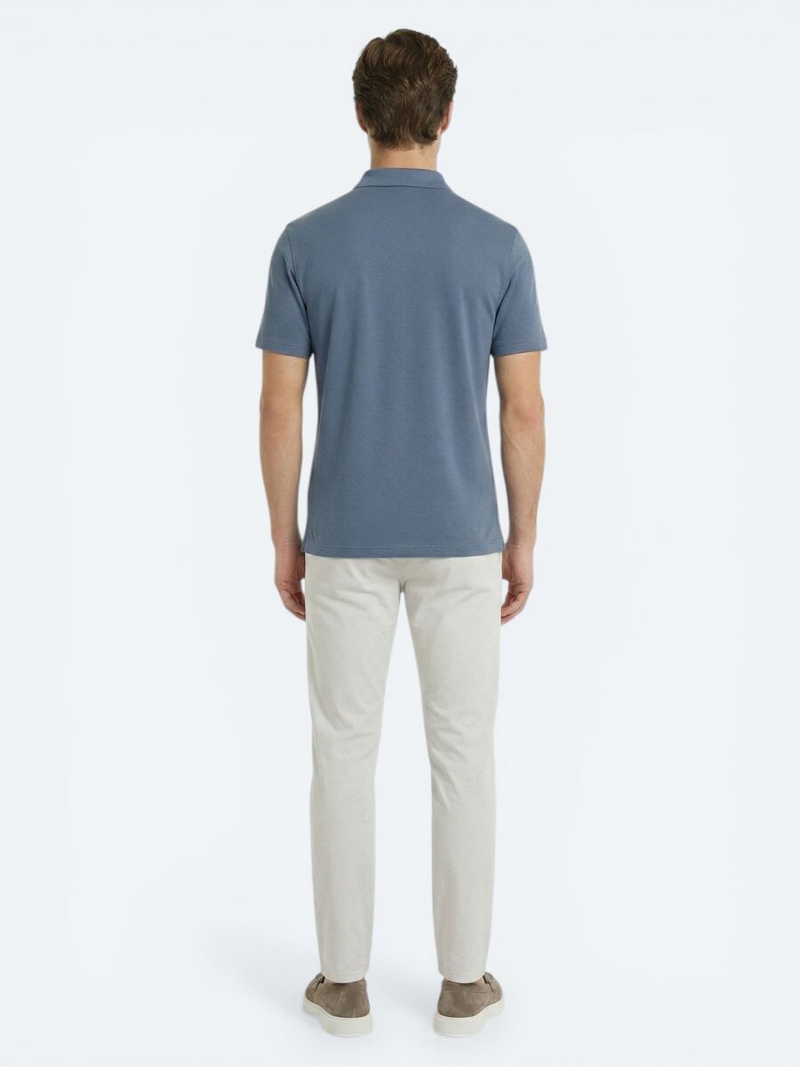 İndigo Düz Polo Yaka T-Shirt - 4