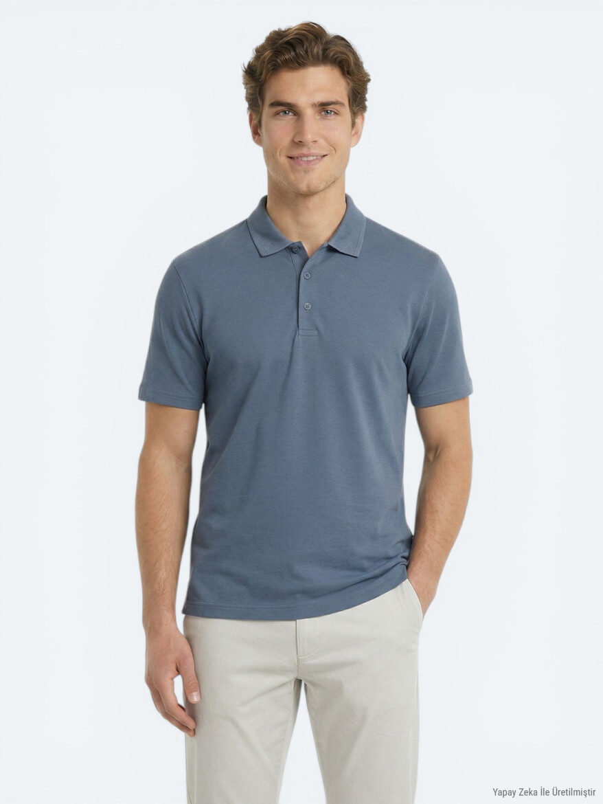 İndigo Düz Polo Yaka T-Shirt 