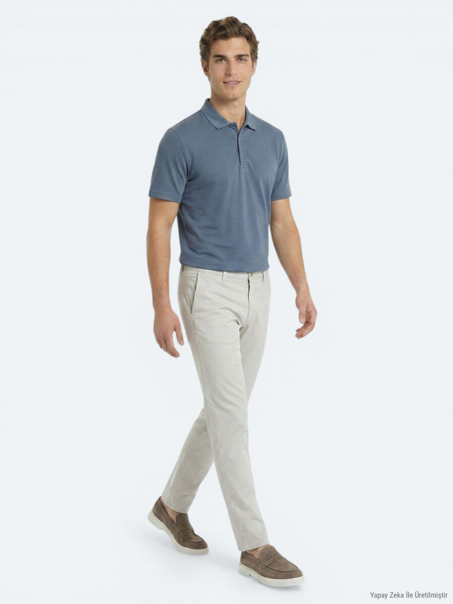 İndigo Düz Polo Yaka T-Shirt - 2